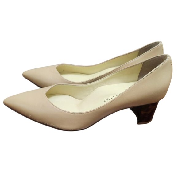 Sarah Flint Beige Leather Block Heel Pumps 39.5 Tortoise Heel Pointed Toe Italy - Picture 6 of 16